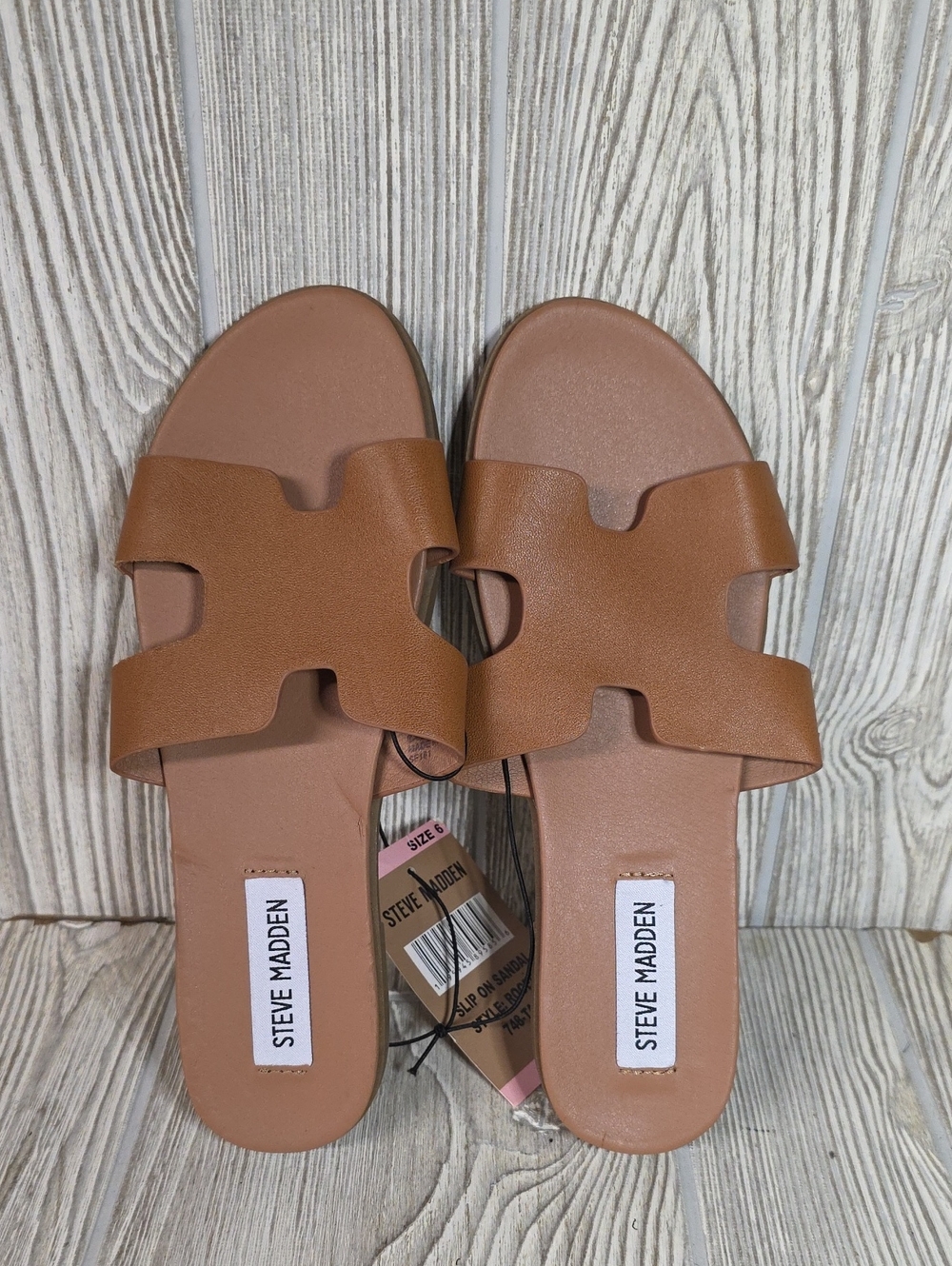 Steve Madden Roceen Leather Slide Sandals Tan Womens Size 6 NEW - Picture 6 of 12